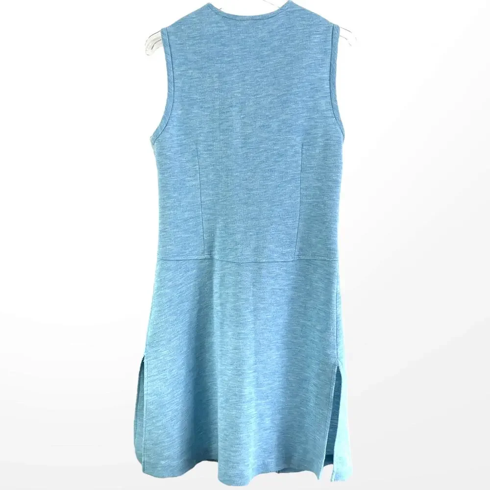 60s Vintage Blue A Line Sleeveless Tunic Open Front Shirt Dress Nautical Buttons - Picture 3 of 7